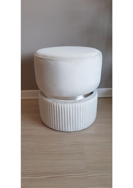 Modern Puf Babby Face Leke Tutmaz Silinebilir Krem Kadife Kumaş Spor Dikiş'li Krom Detaylı fiyatları