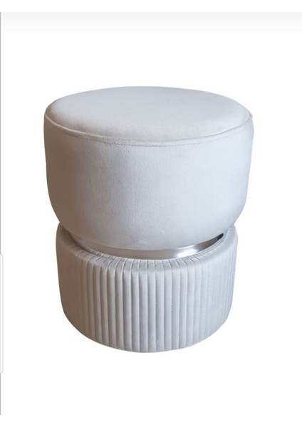 Modern Puf Babby Face Leke Tutmaz Silinebilir Krem Kadife Kumaş Spor Dikiş'li Krom Detaylı modelleri