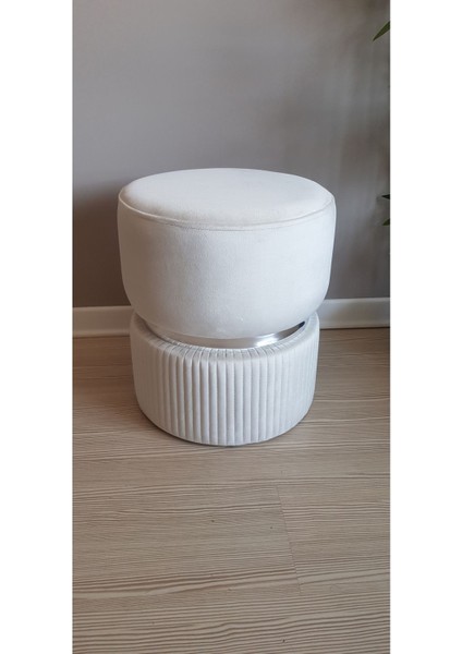 Modern Puf Babby Face Leke Tutmaz Silinebilir Krem Kadife Kumaş Spor Dikiş'li Krom Detaylı fırsatları