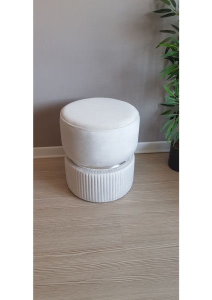 Modern Puf Babby Face Leke Tutmaz Silinebilir Krem Kadife Kumaş Spor Dikiş'li Krom Detaylı indirimleri