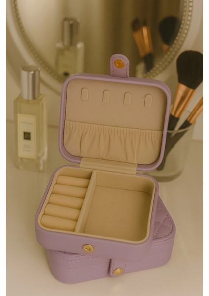 Deri Mini Baklava Desenli Seyahat Takı Bijuteri Mücevher Kutusu Organizer Düzenleyici 11,5cm Lila Ithal Ürün modelleri