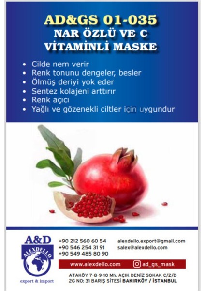 Gözenek Temizleyici, Sıkılışatırıcı ve Güzellik Maskesi - Nar Özlü ve C Vitaminli Maske - 350 gr fiyatları