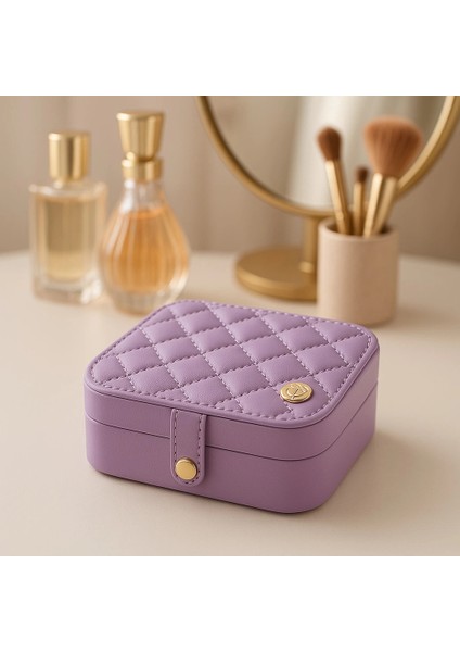 Deri Mini Baklava Desenli Seyahat Takı Bijuteri Mücevher Kutusu Organizer Düzenleyici 11,5cm Lila Ithal Ürün fırsatları