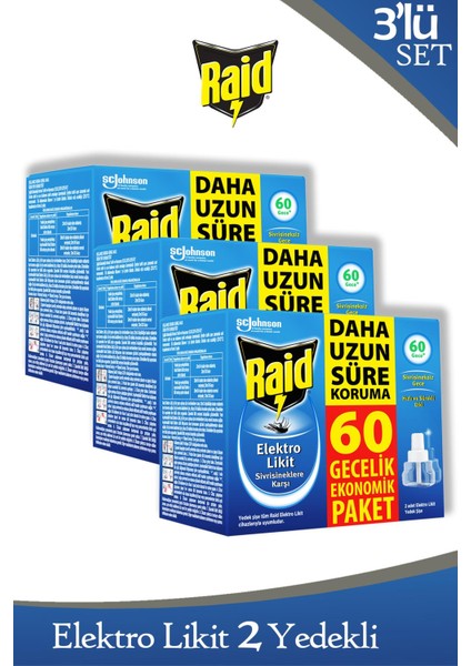 Elekro Likit 2 Yedek 60 Gece Ekonomik Paket (Sivrisineklere Karşı) x 3 Adet