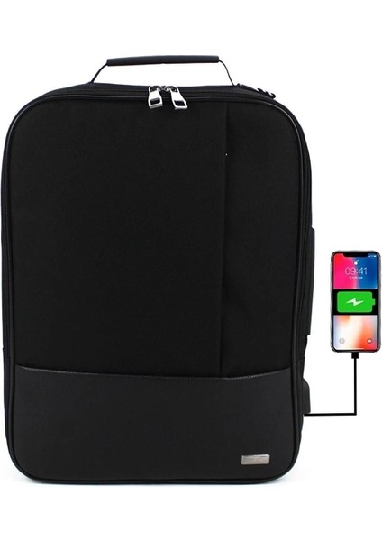 17.3'' USB Çıkışlı Siyah Laptop Sırt ve Omuz Çantası Suya Dayanıklı Yüzey Mat Ergonomik Omuz Askılı