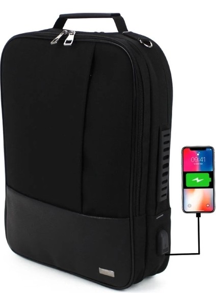 17.3'' USB Çıkışlı Siyah Laptop Sırt ve Omuz Çantası Suya Dayanıklı Yüzey Mat Ergonomik Omuz Askılı