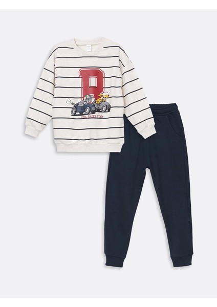 Lcw Kids Beyaz Bisiklet Yaka Baskılı Erkek Çocuk Sweatshirt ve Eşofman Alt 2'li