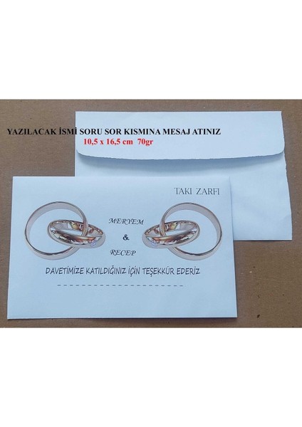 Isminize Özel 60 Adet Düğün Nişan Kına Para Takı Zarfı 10,5 x 16,5 cm Tsyasrf fiyatları