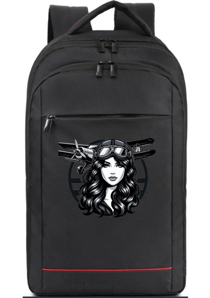 Kadın Pilot Temalı Sırt Çantası Pilot - Havacı - Uçak Tutkunu Hediye