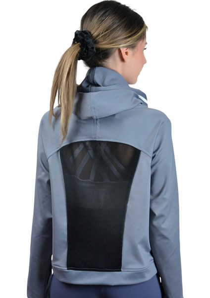 Gri Kadın Crop Sweatshirt Fermuarlı Sırt Dekolteli Kapüşonlu Eşofman Üstü fiyatları