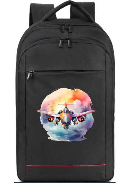 Renkli Jet Uçak Temalı Sırt Çantası Pilot - Havacı - Uçak Tutkunu Hediye