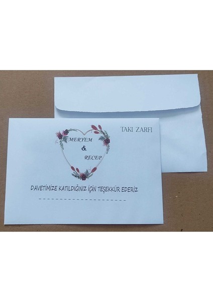 Isminize Özel 60 Adet Düğün Nişan Kına Para Takı Zarfı 10,5 x 16,5 cm Ttrdftfv