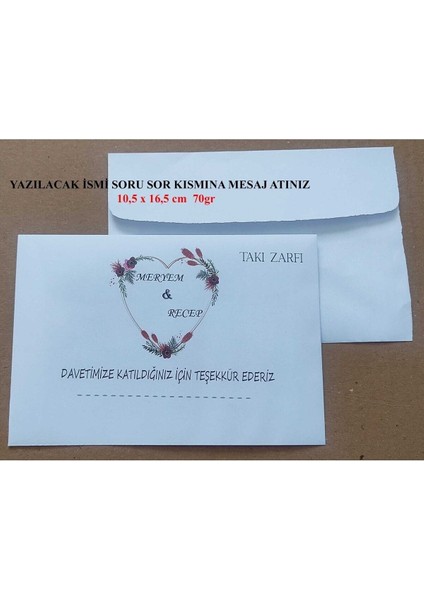 Isminize Özel 60 Adet Düğün Nişan Kına Para Takı Zarfı 10,5 x 16,5 cm Ttrdftfv fiyatları