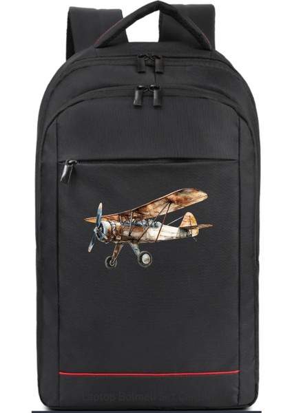 Klasik Uçak Baskılı Sırt Çantası Pilot - Havacı - Uçak Tutkunu Hediye