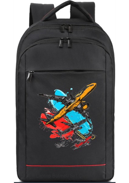 Renkli Line Uçaklar Temalı Sırt Çantası Pilot - Havacı - Uçak Tutkunu Hediye