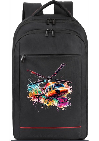 Renkli Helikopter Temalı Sırt Çantası Pilot - Havacı - Uçak Tutkunu Hediye