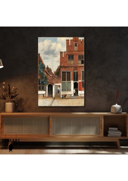 Tekli Dikey Kanvas Tablo Ünlü Eserler Johannes Vermeer Küçük Sokak