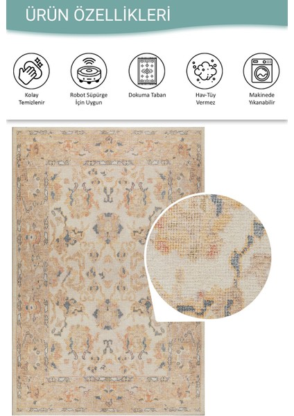 Relic Krem / Sarı Vintage Dokulu Klasik Desenli Dokuma Tabanlı Şönil Halı Al 496 fırsatları