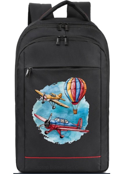 Uçaklar ve Balon Temalı Sırt Çantası Pilot - Havacı - Uçak Tutkunu Hediye