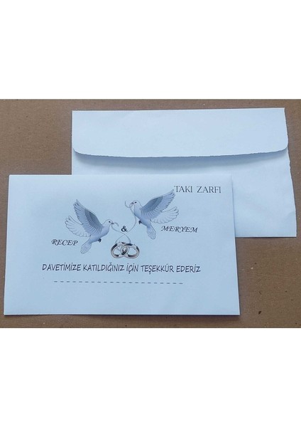 Isminize Özel 60 Adet Düğün Nişan Kına Para Takı Zarfı 10,5 x 16,5 cm Trhtruyh
