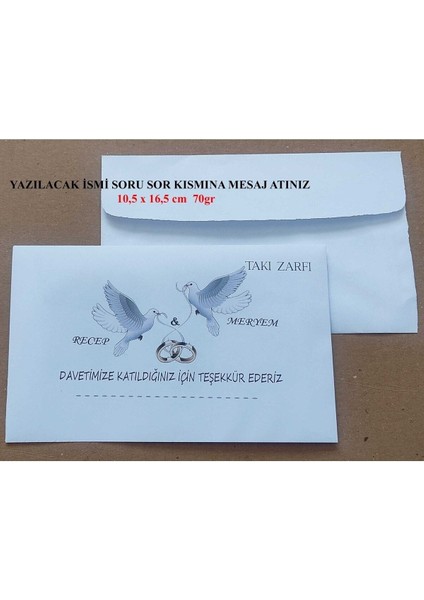 Isminize Özel 60 Adet Düğün Nişan Kına Para Takı Zarfı 10,5 x 16,5 cm Trhtruyh fiyatları
