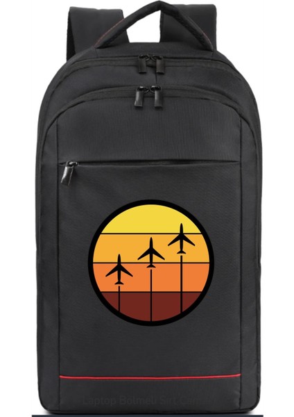 Renkli Üçlü Uçak Silüeti Sırt Çantası Pilot - Havacı - Uçak Tutkunu Hediye