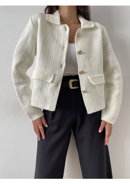 HRK0006 Kadın Tüvit Gold Düğmeli Cep Detaylı Crop Triko Hırka fiyatları