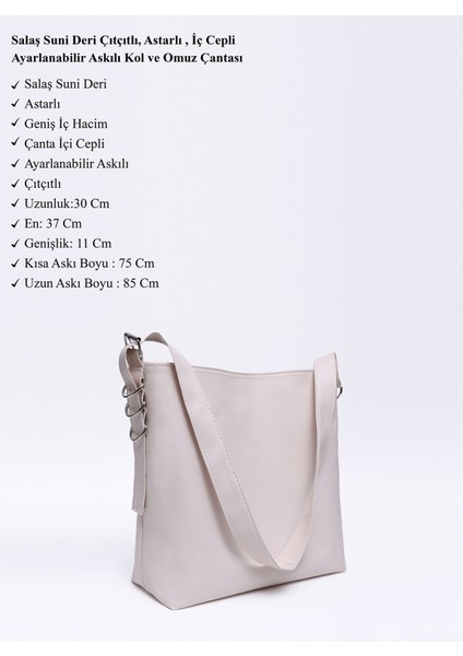 Krem SHK175 Salaş Suni Deri, Çıtçıtlı, Astarlı, Iç Cepli, Ayarlanabilir Askılı Kol ve Omuz Çantası modelleri