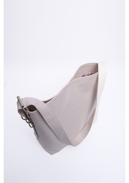 Krem SHK175 Salaş Suni Deri, Çıtçıtlı, Astarlı, Iç Cepli, Ayarlanabilir Askılı Kol ve Omuz Çantası