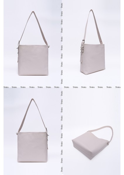 Krem SHK175 Salaş Suni Deri, Çıtçıtlı, Astarlı, Iç Cepli, Ayarlanabilir Askılı Kol ve Omuz Çantası