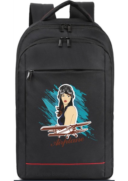 Kadın Pilot ve Uçak Temalı Sırt Çantası Pilot - Havacı - Uçak Tutkunu Hediye