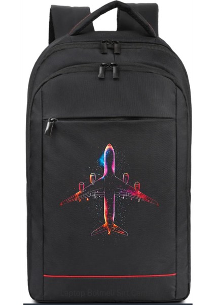 Neon Renk 4 Motorlu Uçak Temalı Sırt Çantası Pilot - Havacı - Uçak Tutkunu Hediye