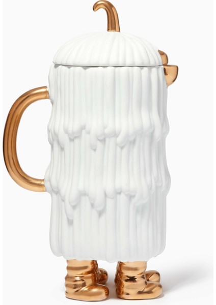 Beyaz Çay ve Kahve Potu 24KT Altın Kaplama Porselen 1.4l Kapasite L'objet Djuna