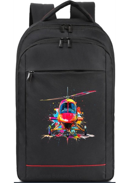 Renkli Helikopter Temalı Sırt Çantası Pilot - Havacı - Uçak Tutkunu Hediye