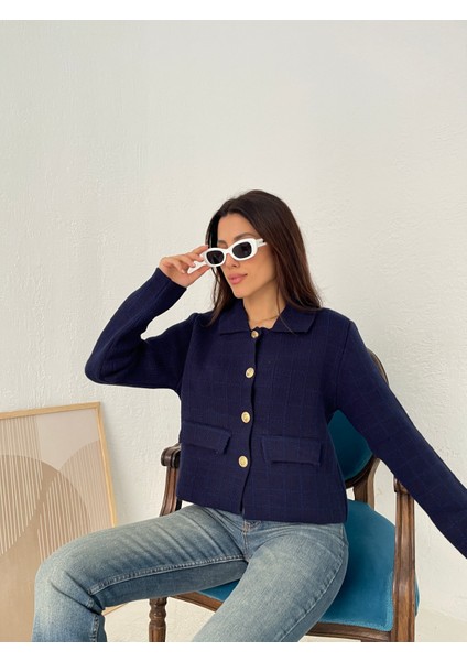 HRK0006 Kadın Tüvit Gold Düğmeli Cep Detaylı Crop Triko Hırka indirimleri