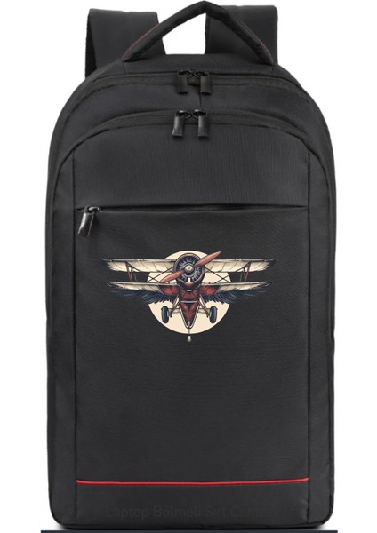 Klasik Uçak Baskılı Sırt Çantası Pilot - Havacı - Uçak Tutkunu Hediye