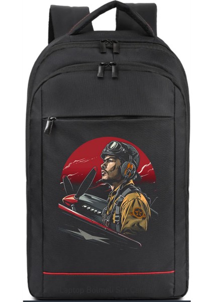 Klasik Uçak ve Pilot Temalı Sırt Çantası Pilot - Havacı - Uçak Tutkunu Hediye
