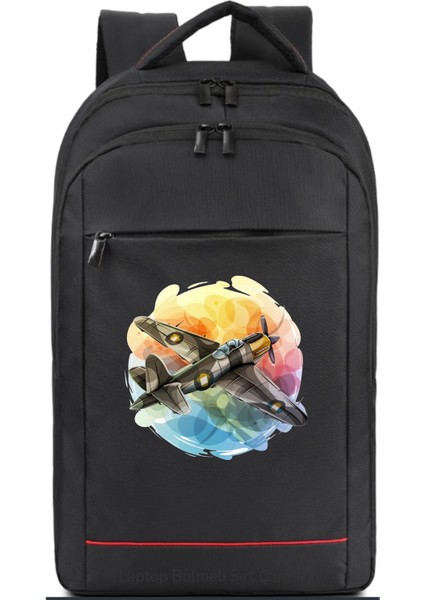 Klasik Renkli Uçak Temalı Sırt Çantası Pilot - Havacı - Uçak Tutkunu Hediye