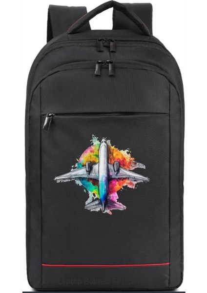 Renkli Line Uçak Sırt Çantası Pilot - Havacı - Uçak Tutkunu Hediye