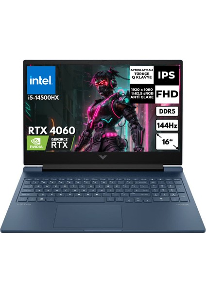 Victus 16-R1057NT I5-14500HX 16 GB 256 GB SSD 8gb RTX4060 16.1" 144Hz Fhd Windows 11 Pro Taşınabilir Bilgisayar 9J260EAAT61