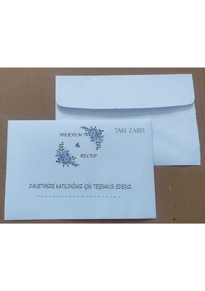 Isminize Özel 60 Adet Düğün Nişan Kına Para Takı Zarfı 10,5 x 16,5 cm Tkgrdfd