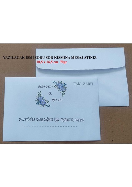 Isminize Özel 60 Adet Düğün Nişan Kına Para Takı Zarfı 10,5 x 16,5 cm Tkgrdfd fiyatları