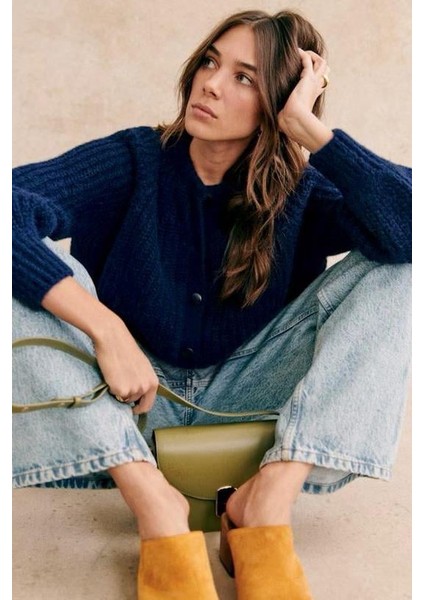 Lacivert Bisiklet Yaka Selanik Örgü Düğmeli Kadın Hırka MG2487 fiyatları