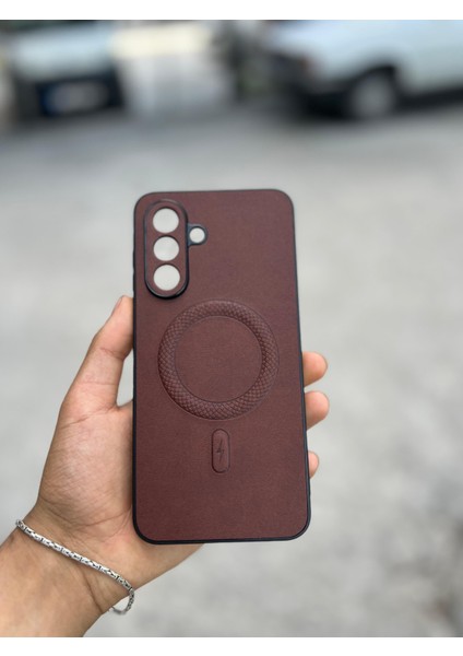 Samsung Galaxy S24 Fe Uyumlu Magsafe Özellikli Deri Görünümlü Silikon Kılıf