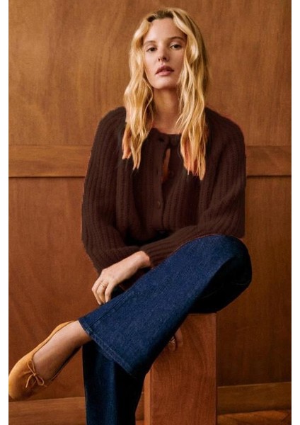 Acı Kahverengi Bisiklet Yaka Selanik Örgü Düğmeli Kadın Hırka MG2487 fiyatları