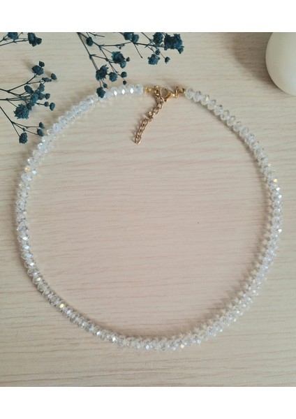 Kadın Faseta Kesim Krsital Beyaz Boncuk Kolye modelleri