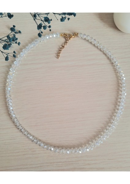 Kadın Faseta Kesim Krsital Beyaz Boncuk Kolye fırsatları