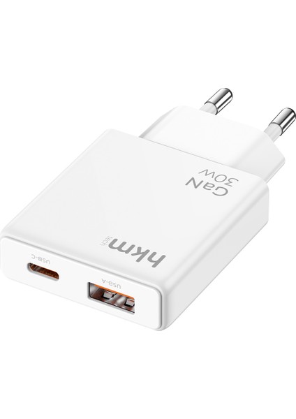 EXTRA SLIM GAN 30W Usb-A ve Type-C Çift Portlu Hızlı Şarj Aleti, Ultra Ince Güç Adaptörü, Beyaz fırsatları