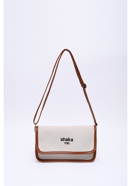 Krem - Taba SHK143 Kanvas Kumaş, Tek Bölmeli, Çıtçıtlı, Suni Deri Askılı, Kol ve Omuz Çantası