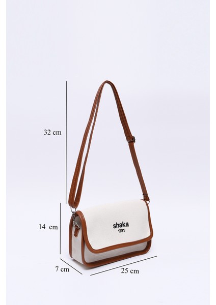 Krem - Taba SHK143 Kanvas Kumaş, Tek Bölmeli, Çıtçıtlı, Suni Deri Askılı, Kol ve Omuz Çantası fiyatları